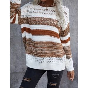 Cozy V neck color block stripes sweater